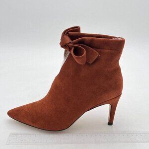 Womens Brown Pointed Toe Ankle Boots Stiletto Heels Bow Suede Booties Wedding